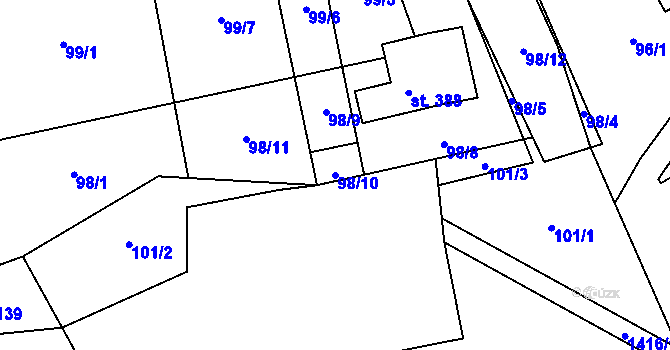 Parcela st. 98/10 v KÚ Supíkovice, Katastrální mapa