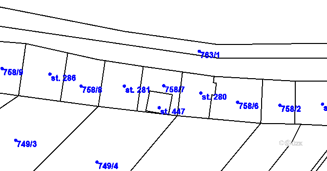 Parcela st. 758/7 v KÚ Supíkovice, Katastrální mapa