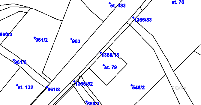 Parcela st. 1366/13 v KÚ Supíkovice, Katastrální mapa