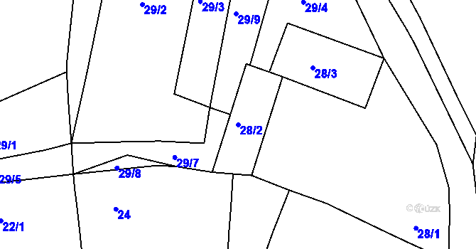 Parcela st. 28/2 v KÚ Sušany, Katastrální mapa