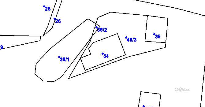 Parcela st. 34 v KÚ Sušany, Katastrální mapa