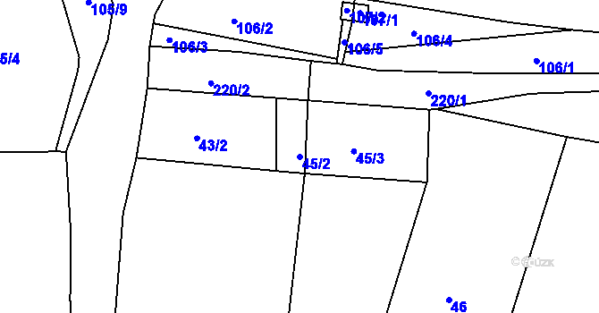 Parcela st. 45/2 v KÚ Sušany, Katastrální mapa