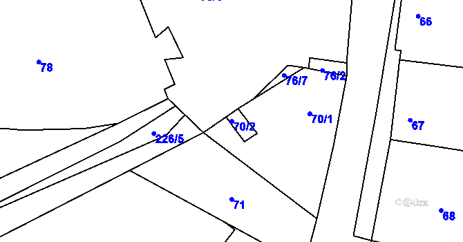 Parcela st. 70/2 v KÚ Sušany, Katastrální mapa