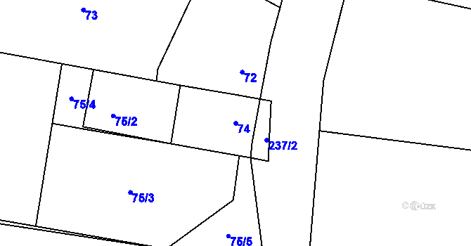 Parcela st. 74 v KÚ Sušany, Katastrální mapa