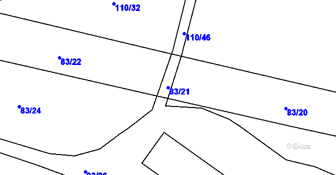 Parcela st. 83/21 v KÚ Sušany, Katastrální mapa