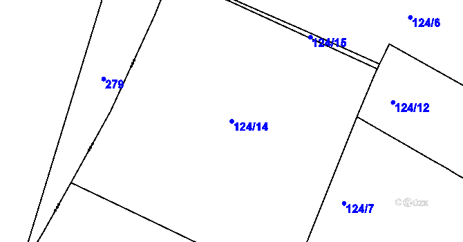 Parcela st. 124/14 v KÚ Sušany, Katastrální mapa
