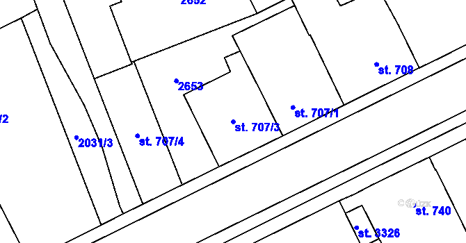Parcela st. 707/3 v KÚ Sušice nad Otavou, Katastrální mapa