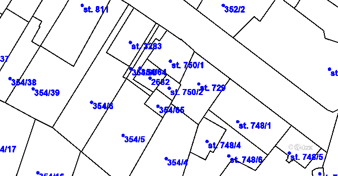 Parcela st. 750/2 v KÚ Sušice nad Otavou, Katastrální mapa