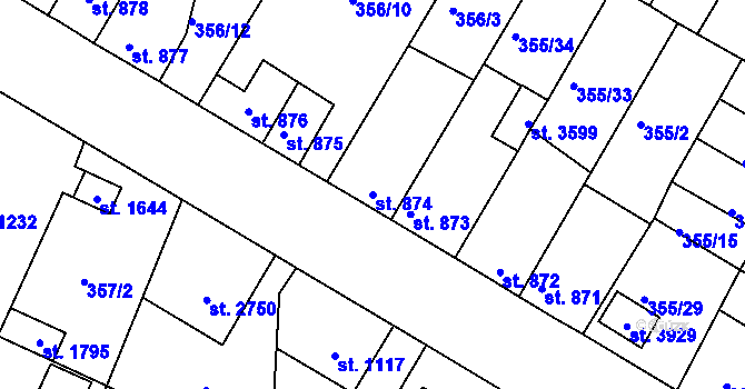 Parcela st. 874 v KÚ Sušice nad Otavou, Katastrální mapa
