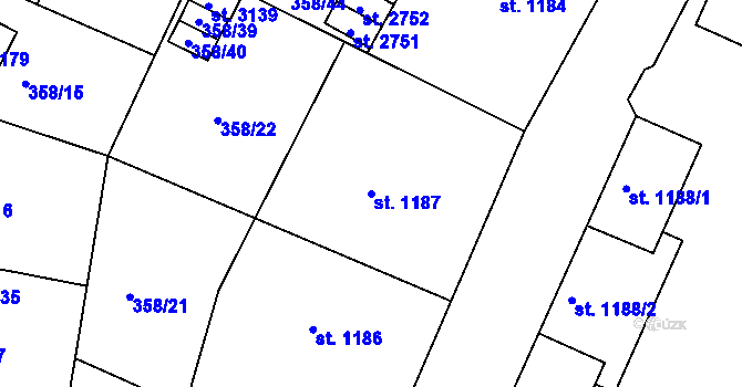 Parcela st. 1187 v KÚ Sušice nad Otavou, Katastrální mapa