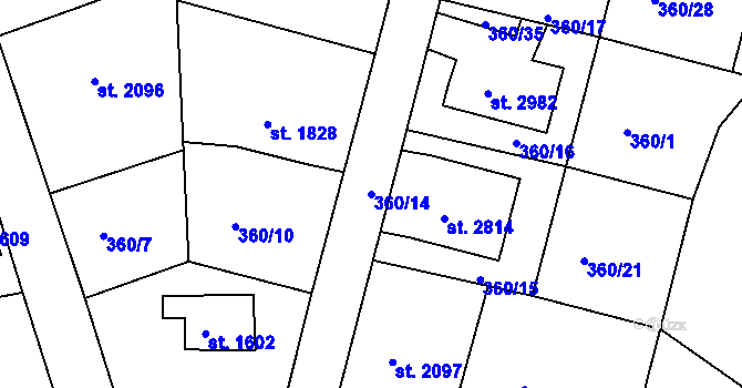 Parcela st. 360/14 v KÚ Sušice nad Otavou, Katastrální mapa