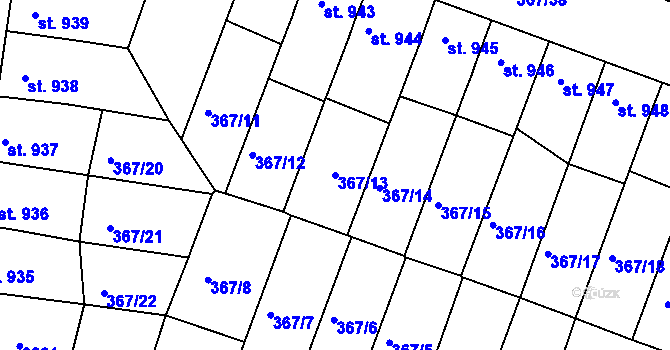 Parcela st. 367/13 v KÚ Sušice nad Otavou, Katastrální mapa