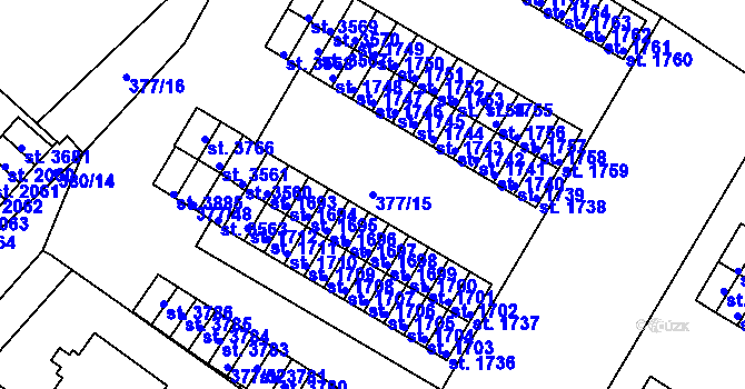 Parcela st. 377/15 v KÚ Sušice nad Otavou, Katastrální mapa