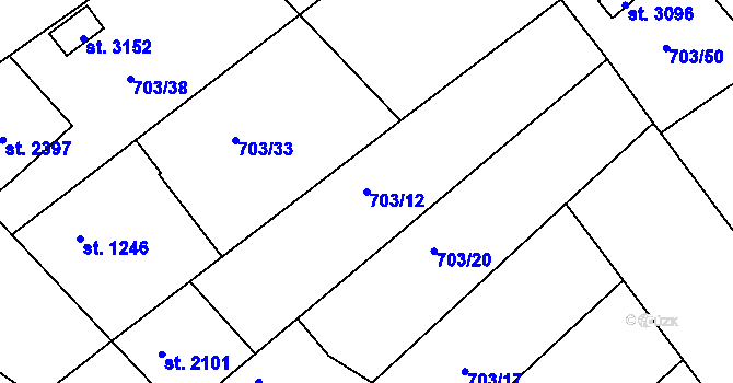 Parcela st. 703/12 v KÚ Sušice nad Otavou, Katastrální mapa