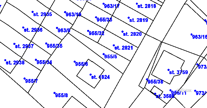 Parcela st. 955/5 v KÚ Sušice nad Otavou, Katastrální mapa