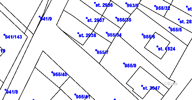 Parcela st. 955/7 v KÚ Sušice nad Otavou, Katastrální mapa