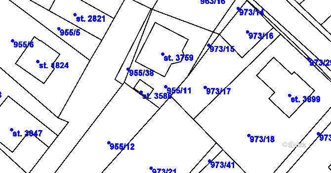 Parcela st. 955/11 v KÚ Sušice nad Otavou, Katastrální mapa
