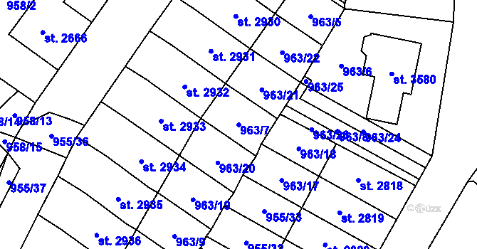 Parcela st. 963/7 v KÚ Sušice nad Otavou, Katastrální mapa