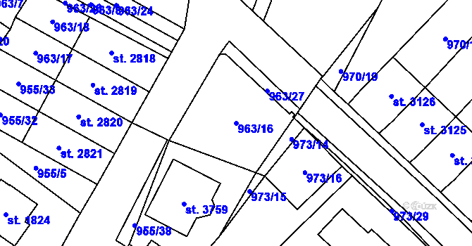Parcela st. 963/16 v KÚ Sušice nad Otavou, Katastrální mapa