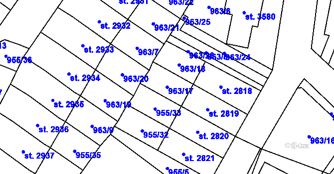 Parcela st. 963/17 v KÚ Sušice nad Otavou, Katastrální mapa