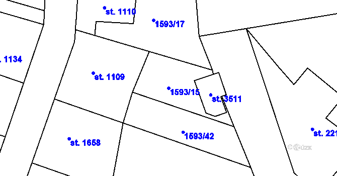 Parcela st. 1593/15 v KÚ Sušice nad Otavou, Katastrální mapa