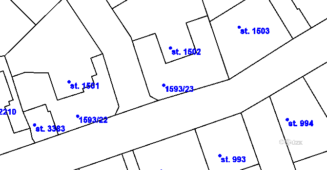 Parcela st. 1593/23 v KÚ Sušice nad Otavou, Katastrální mapa