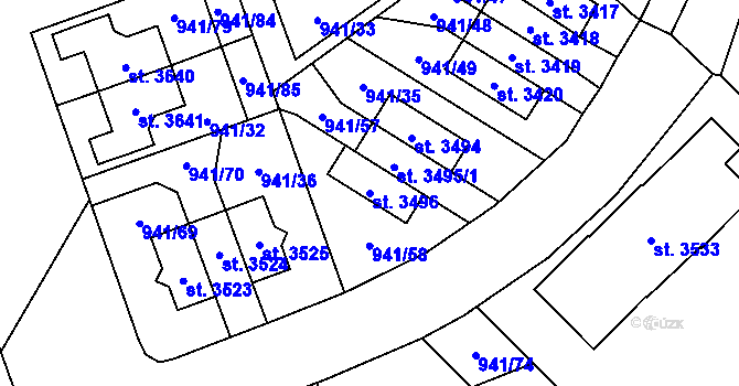 Parcela st. 3496 v KÚ Sušice nad Otavou, Katastrální mapa