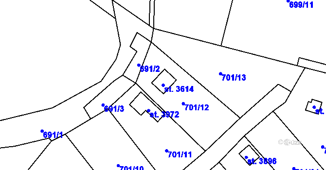 Parcela st. 3614 v KÚ Sušice nad Otavou, Katastrální mapa