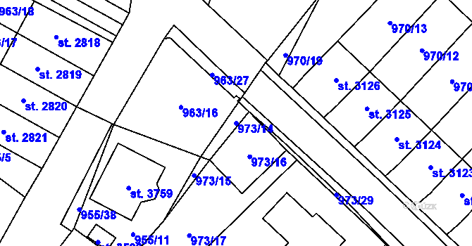 Parcela st. 973/14 v KÚ Sušice nad Otavou, Katastrální mapa