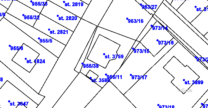 Parcela st. 3759 v KÚ Sušice nad Otavou, Katastrální mapa