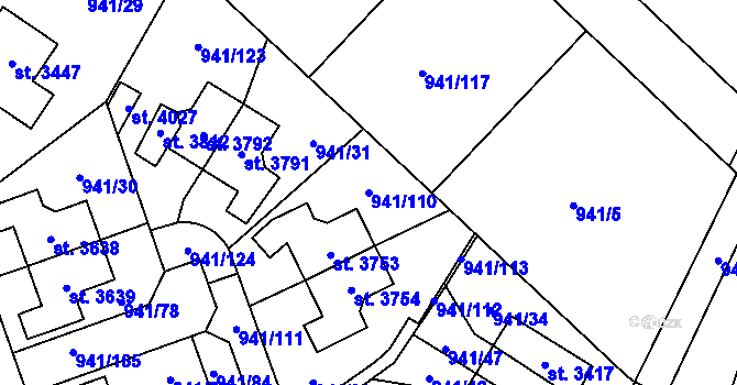 Parcela st. 941/110 v KÚ Sušice nad Otavou, Katastrální mapa