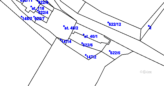 Parcela st. 622/6 v KÚ Dobršín, Katastrální mapa