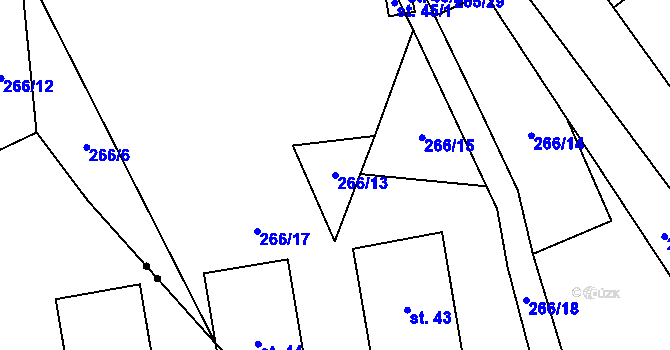 Parcela st. 266/13 v KÚ Vrabcov, Katastrální mapa