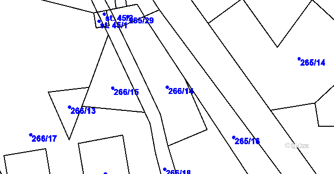 Parcela st. 266/14 v KÚ Vrabcov, Katastrální mapa