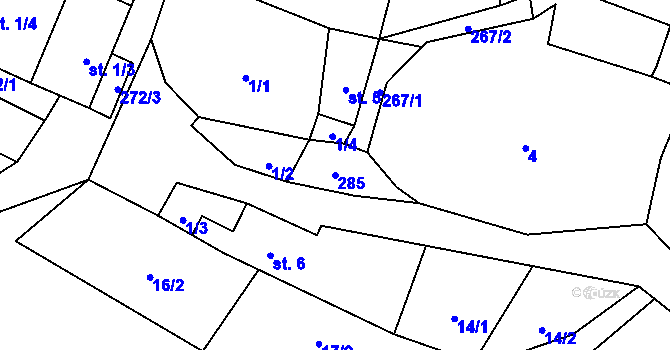 Parcela st. 285 v KÚ Milčice u Sušice, Katastrální mapa