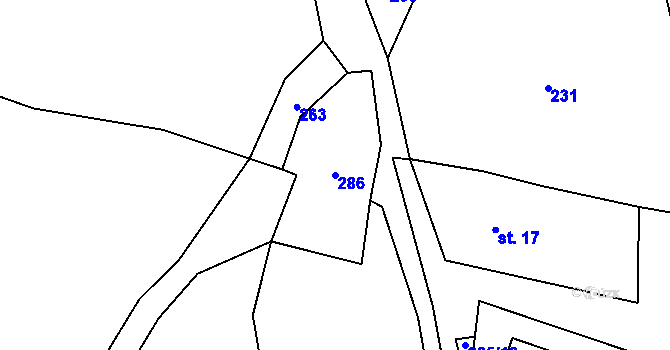 Parcela st. 286 v KÚ Milčice u Sušice, Katastrální mapa