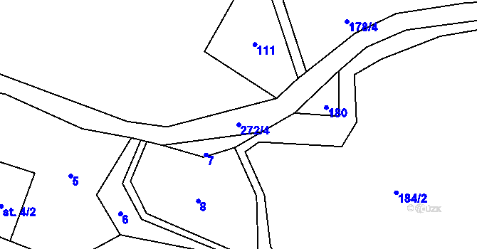 Parcela st. 272/4 v KÚ Milčice u Sušice, Katastrální mapa