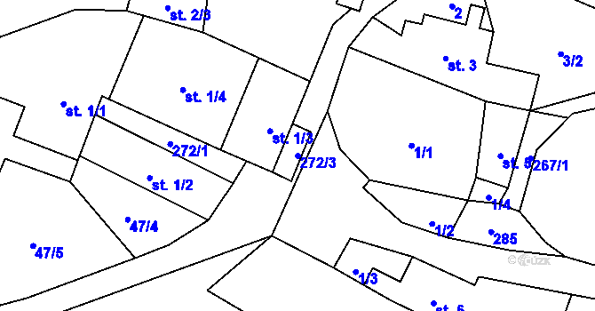 Parcela st. 272/3 v KÚ Milčice u Sušice, Katastrální mapa