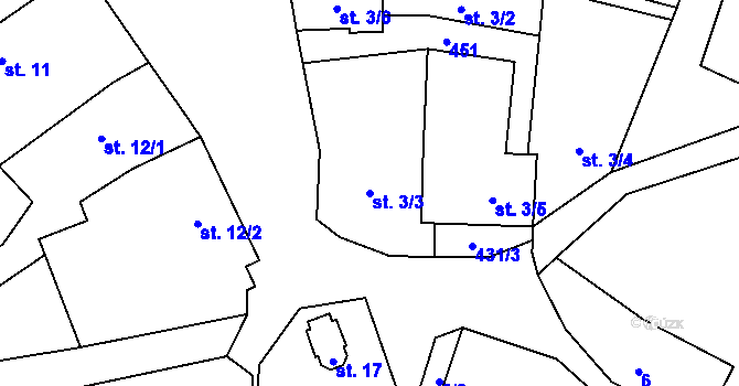 Parcela st. 3/3 v KÚ Humpolec u Sušice, Katastrální mapa