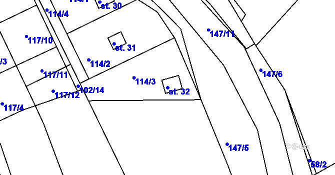 Parcela st. 32 v KÚ Divišov u Sušice, Katastrální mapa