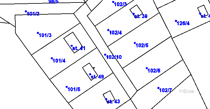 Parcela st. 102/10 v KÚ Divišov u Sušice, Katastrální mapa