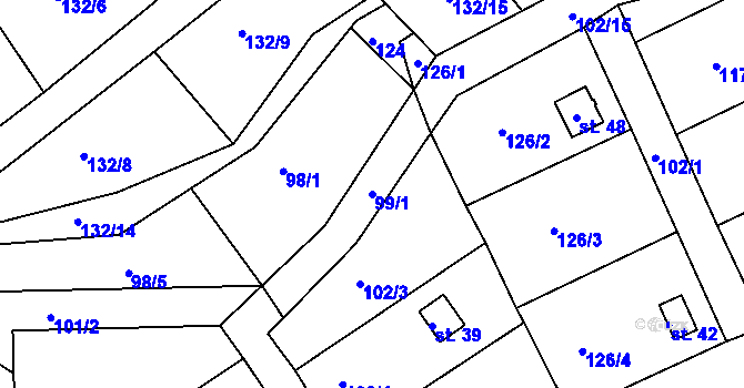 Parcela st. 99/1 v KÚ Divišov u Sušice, Katastrální mapa