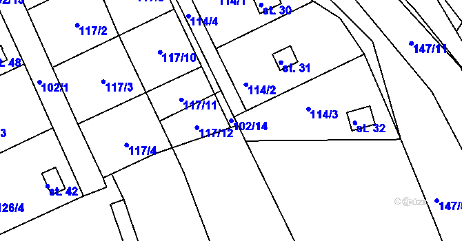 Parcela st. 102/14 v KÚ Divišov u Sušice, Katastrální mapa
