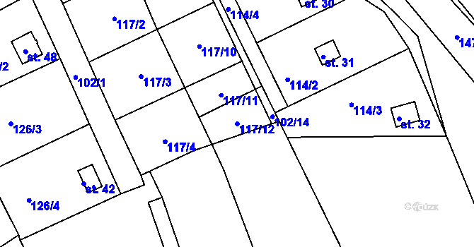 Parcela st. 117/12 v KÚ Divišov u Sušice, Katastrální mapa