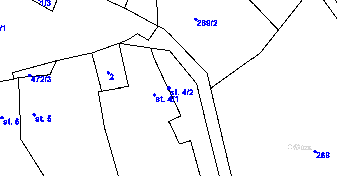 Parcela st. 4/2 v KÚ Nuzerov, Katastrální mapa