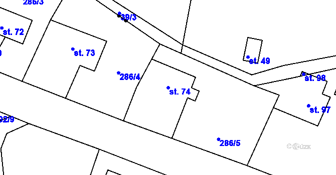 Parcela st. 74 v KÚ Dolní Staňkov, Katastrální mapa