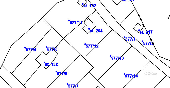 Parcela st. 577/12 v KÚ Dolní Staňkov, Katastrální mapa