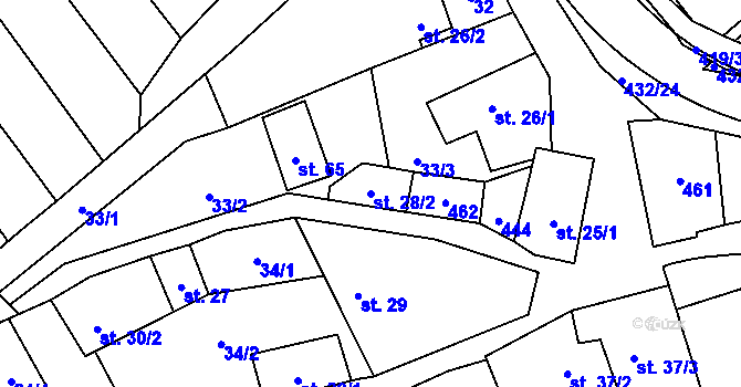 Parcela st. 28/2 v KÚ Sušice u Uherského Hradiště, Katastrální mapa