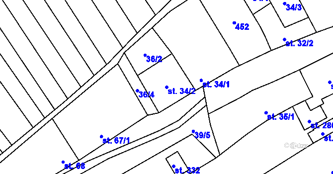 Parcela st. 34/2 v KÚ Sušice u Uherského Hradiště, Katastrální mapa