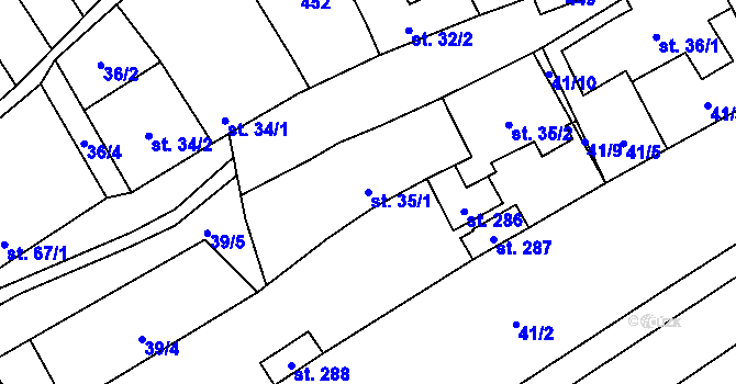 Parcela st. 35/1 v KÚ Sušice u Uherského Hradiště, Katastrální mapa